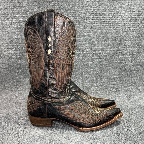 Corral Wing Cross Cowboy Boots Mens Size 13D Black Leather Snip Toe Tall Western - Picture 1 of 14